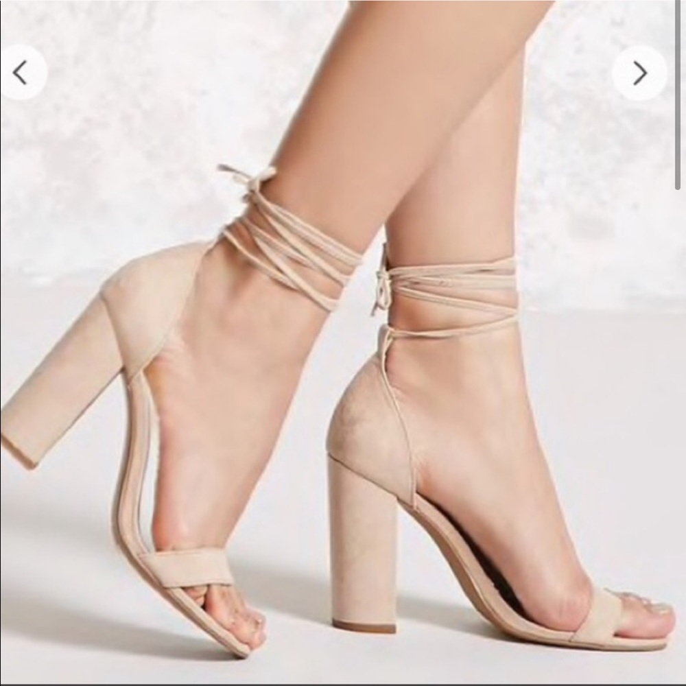 Nude Suede Strap Up Block heels
